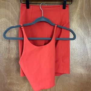 Girlfriend Collective bicycle short and Topanga top in limited edition red